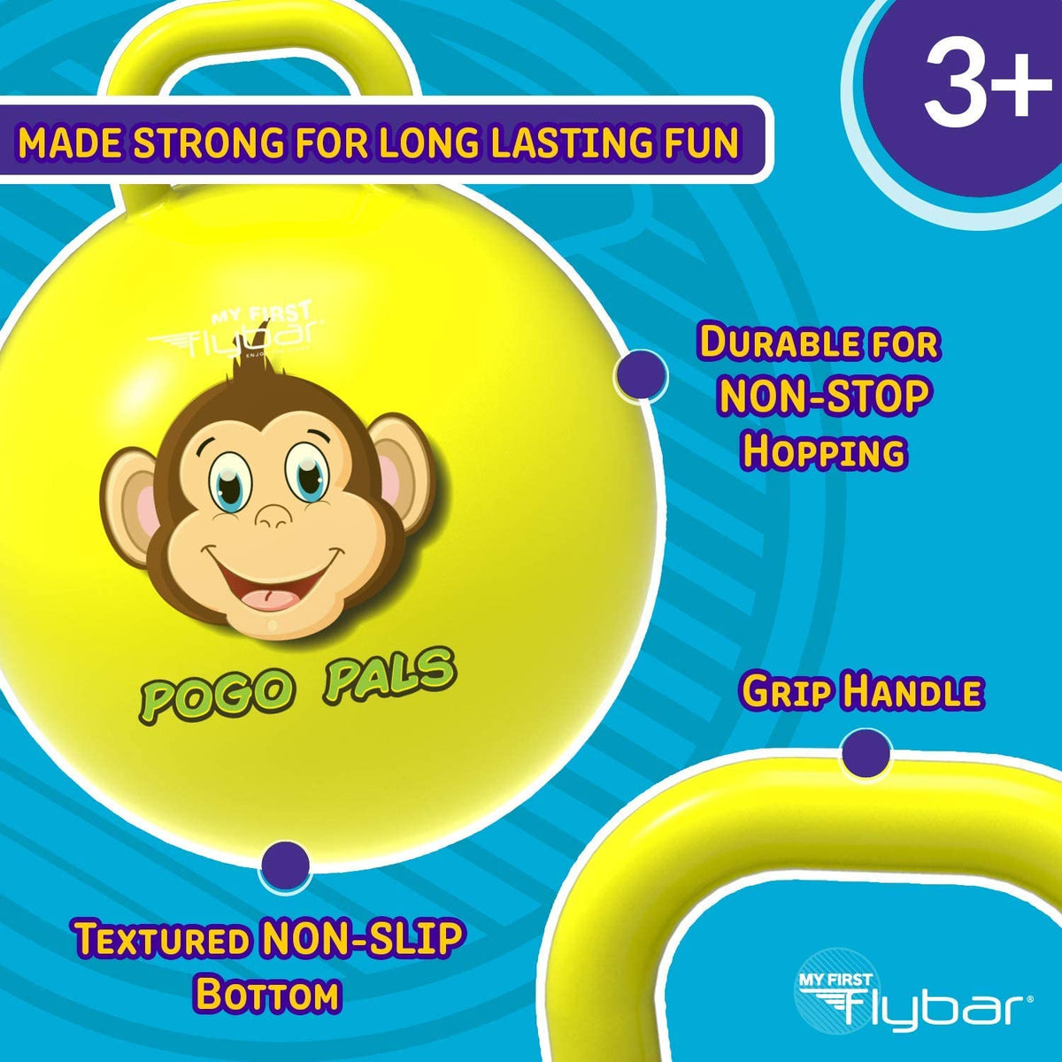 Pogo Pals Monkey Bouncy Hopper Ball, Indoor/Outdoor, Kids ages 3+