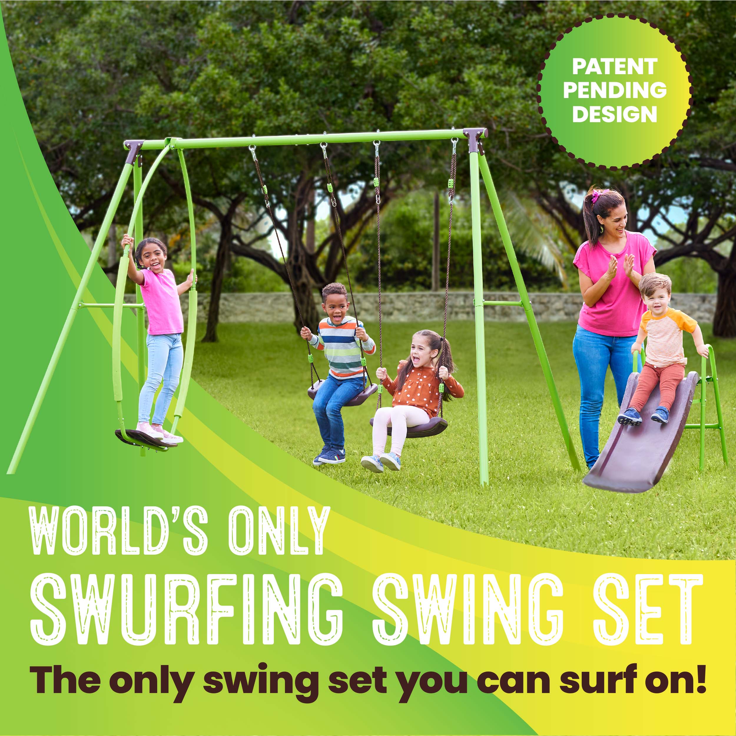 Outsunny 3 in 1 Kids Swing Set w/ Monkey Bar Rings Glider and